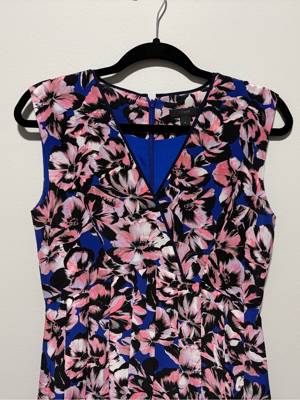 J.Crew 100% Silk Floral Fit & Flare Dress Blue Pink Sleeveless Size 4